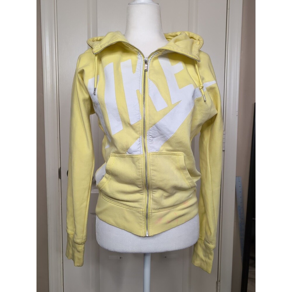 Nike Hoodie Women's Small Yellow Spellout Logo Full Zip
